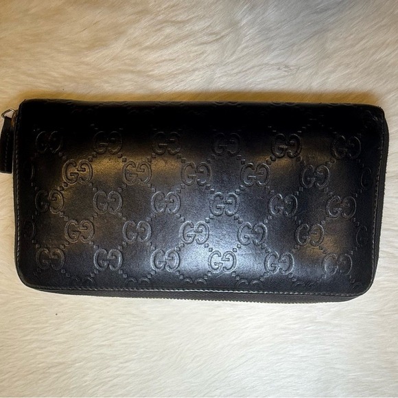 Authentic Gucci Black Guccissima Leather Zip Around Wallet black leather - Picture 4 of 7